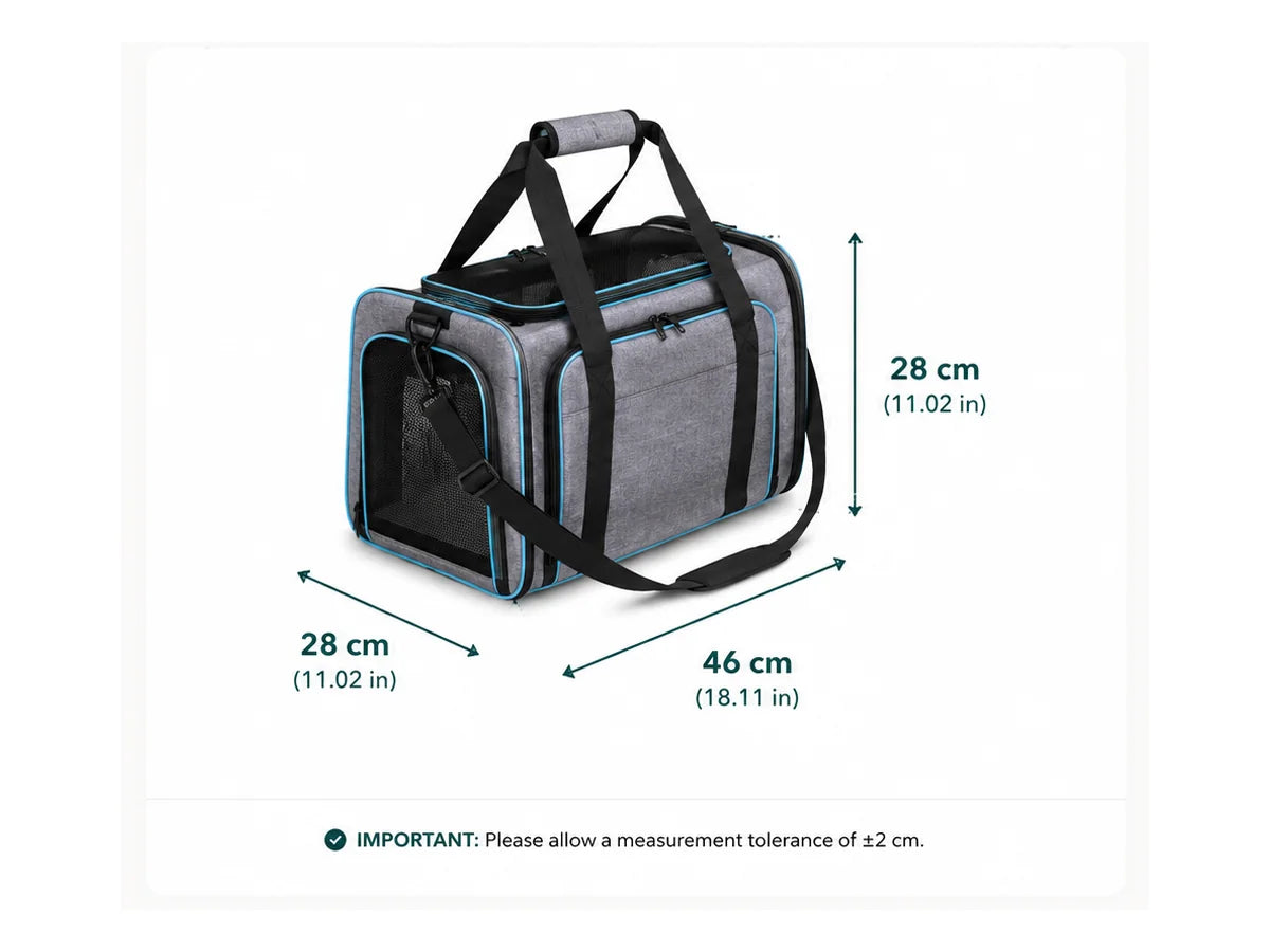 PawVoyage carrier dimensions: 46 by 28 by 28 centimetres