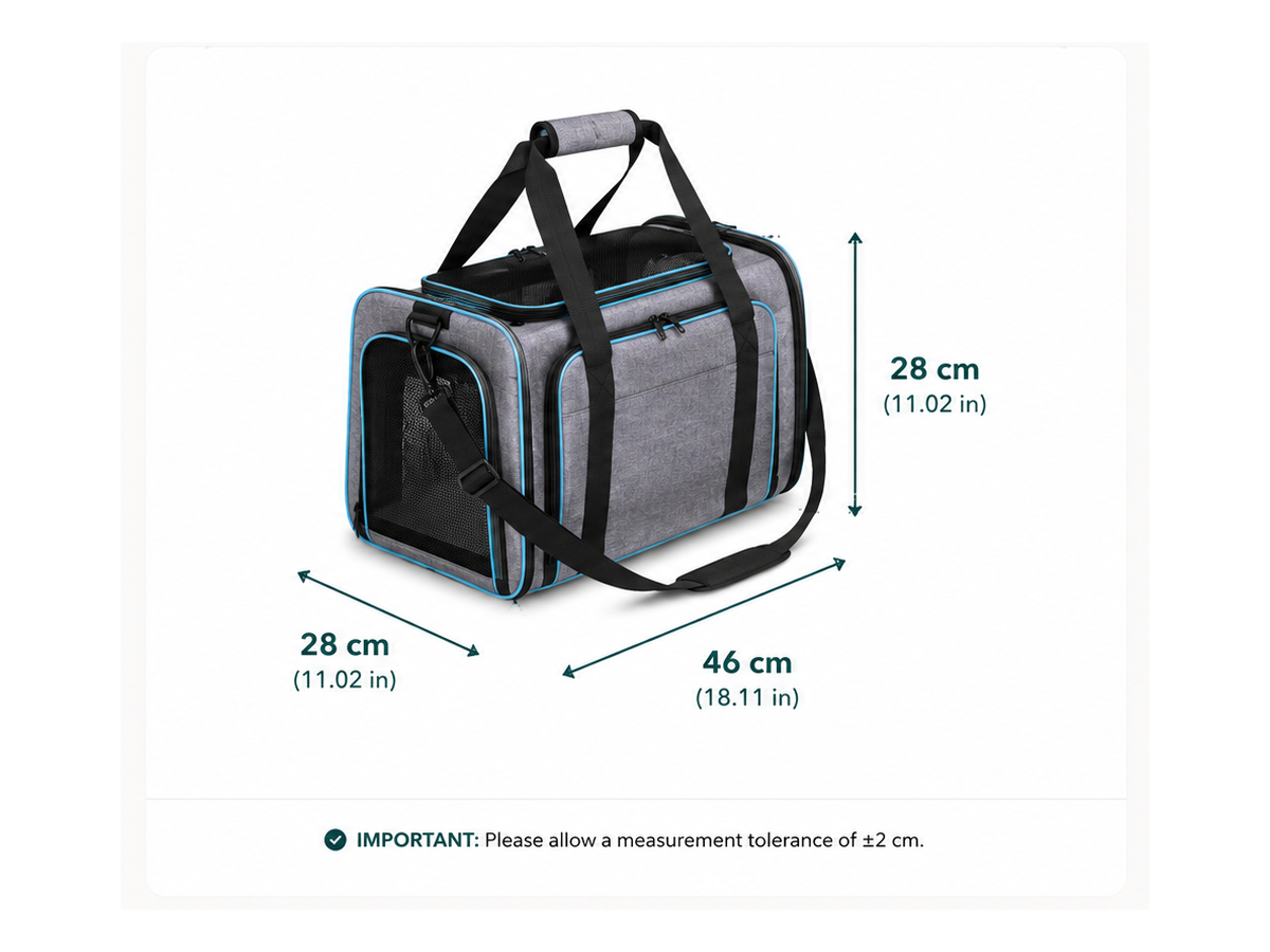PawVoyage carrier dimensions: 46 by 28 by 28 centimetres